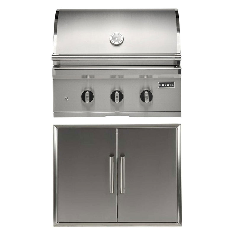 Coyote 30" SL-Series Grill Package - Includes SL-Series 30" Built-In Grill with Sear Zone & Rotisserie, 26" Double Access Door - C3SL30+CDA2426