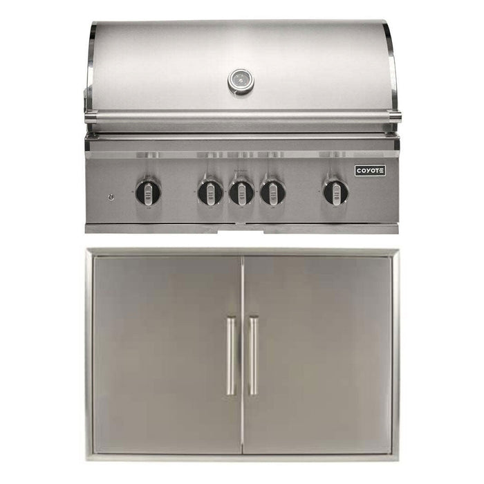 Coyote 36" SL-Series Grill Package - Includes SL-Series 36" Built-In Gas Grill with Sear Zone & Rotisserie, 36" Double Access Door - C3SL36+CDA2436