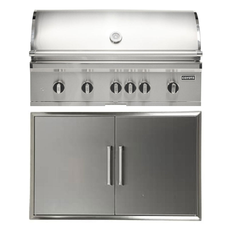Coyote 42" SL-Series Grill Package - Includes SL-Series 42" Built-In Grill with Sear Zone & Rotisserie, 39" Double Access Door - C3SL42+CDA2439