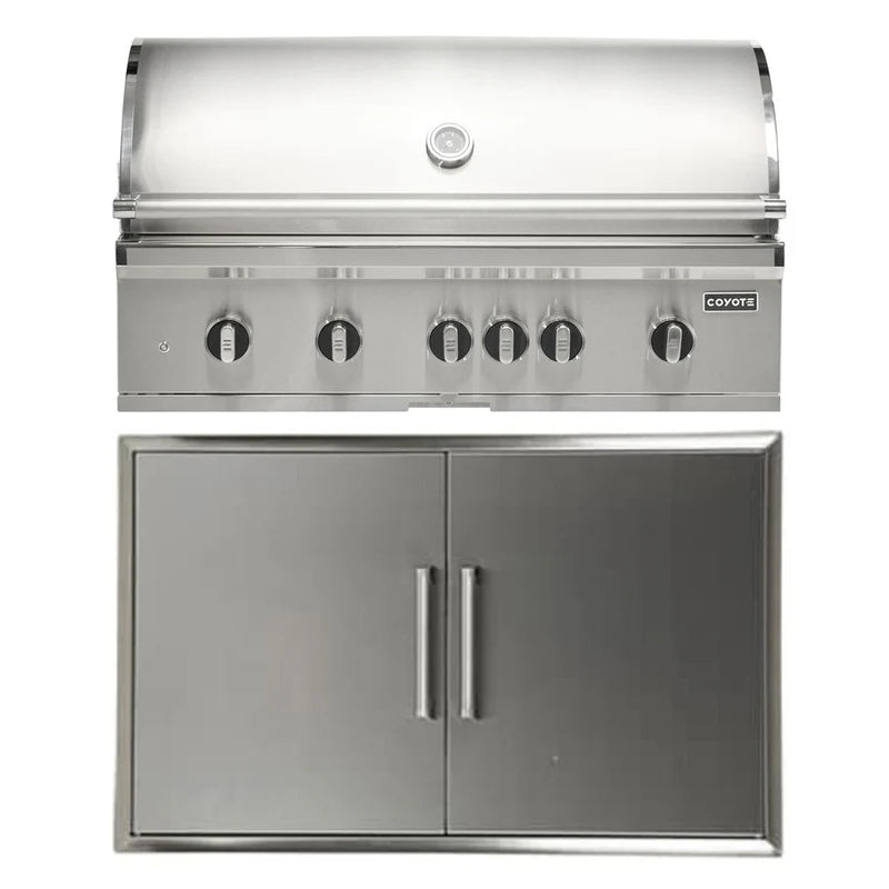 Coyote 42" SL-Series Grill Package - Includes SL-Series 42" Built-In Grill with Sear Zone & Rotisserie, 39" Double Access Door - C3SL42+CDA2439