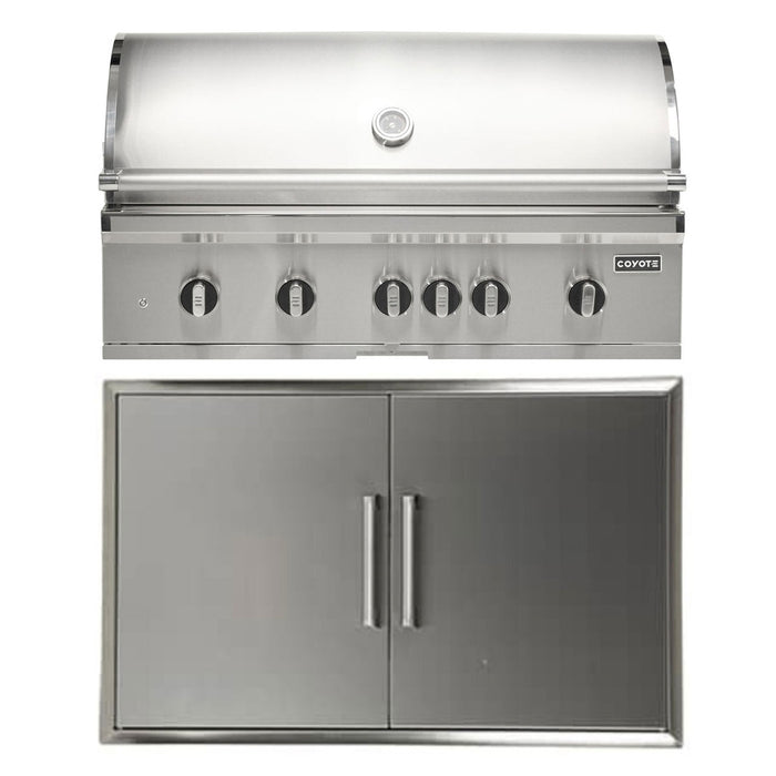 Coyote 42" SL-Series Grill Package - Includes SL-Series 42" Built-In Grill with Sear Zone & Rotisserie, 39" Double Access Door - C3SL42+CDA2439