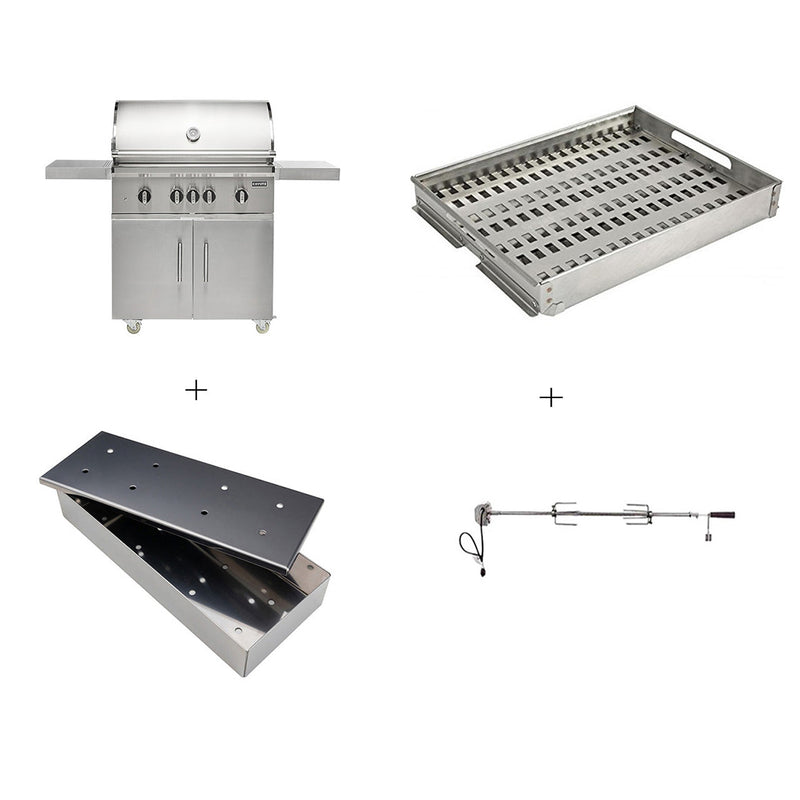 Coyote SL-Series 36" Grill Package - Includes 36" SL-Series Grill w/ Cart, Charcoal Tray, Smoker Box, and Rotisserie Kit - C3SL36+C3S36CT+CCHTRAY12+CSBX+C3ROT36