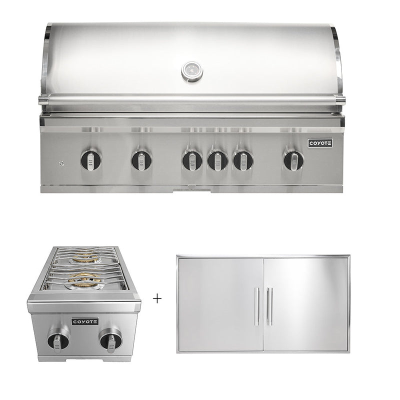 Coyote SL-Series 42" Grill Package - Includes 42" SL-Series Grill , 39" Double Access Door & Coyote Double Side Burner - C3SL42+C3-DA2439+C3DB