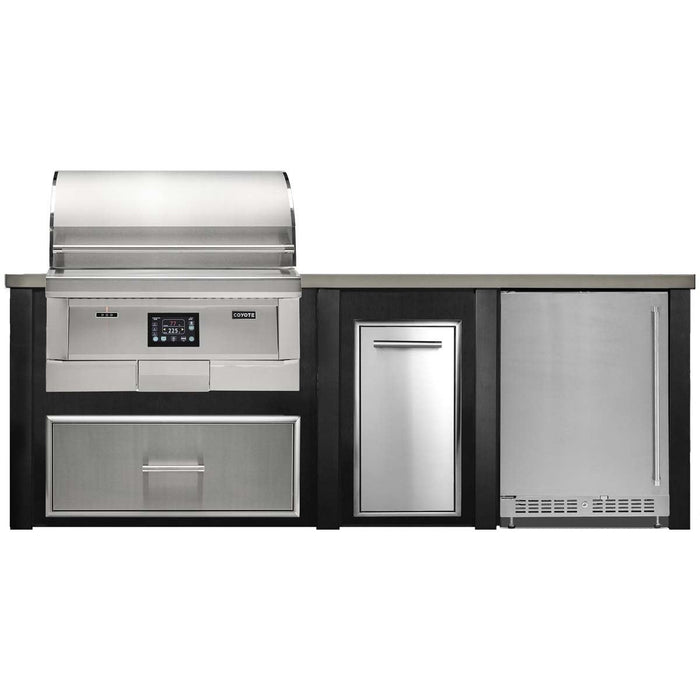 HAVEN 8 Ft Pellet Outdoor Kitchen Island w/ 24" Refrigerator - HCOY96PREF - 1