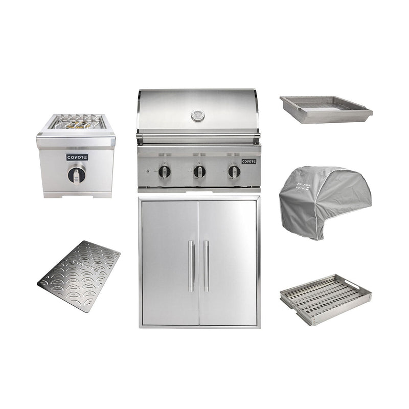 Coyote 30" C Grill Package w/ Accessories - C3C30+C3-DA2426+C3SB+C3-CCVR30-BIG+C3CSIGRATE30V+C3C30CHTR+C1GRDL