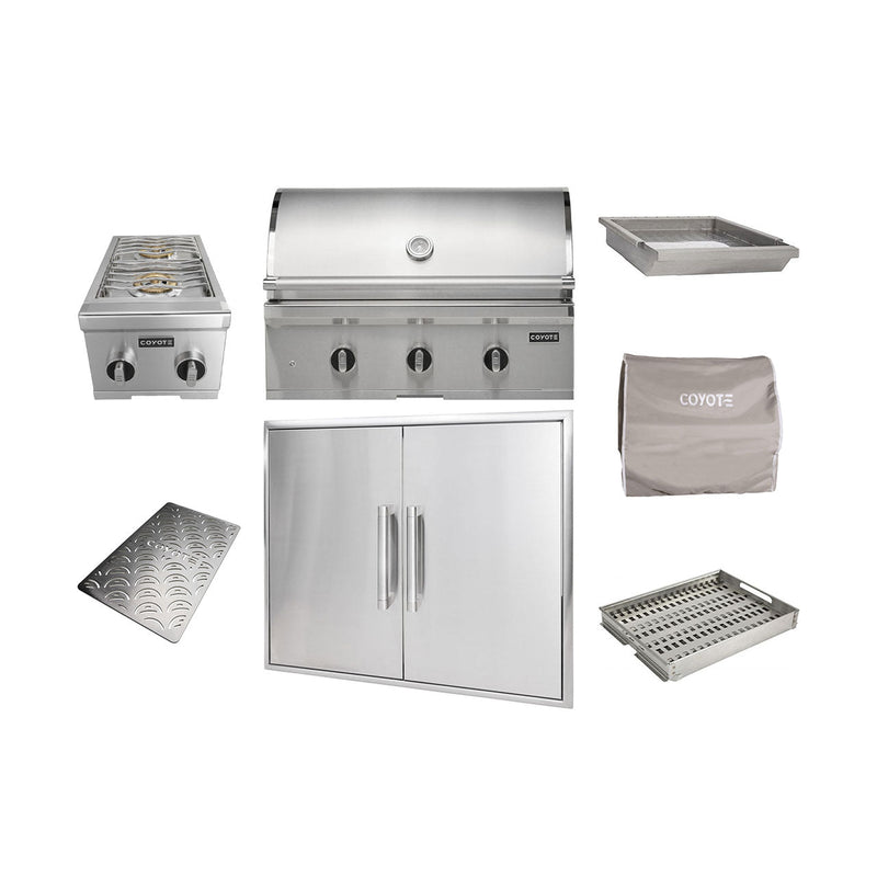Coyote 34" C Grill Package w/ Accessories - In Griddle-C3C34+C3-DA2431+C3DB+CCVR3-BIG+CCHTRAY12+C3CSIGRATE34V+C1GRDL