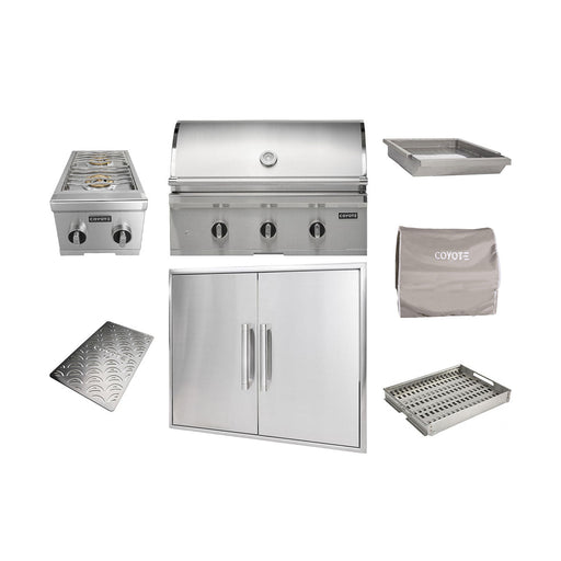Coyote 34" C Grill Package w/ Accessories - In Griddle-C3C34+C3-DA2431+C3DB+CCVR3-BIG+CCHTRAY12+C3CSIGRATE34V+C1GRDL