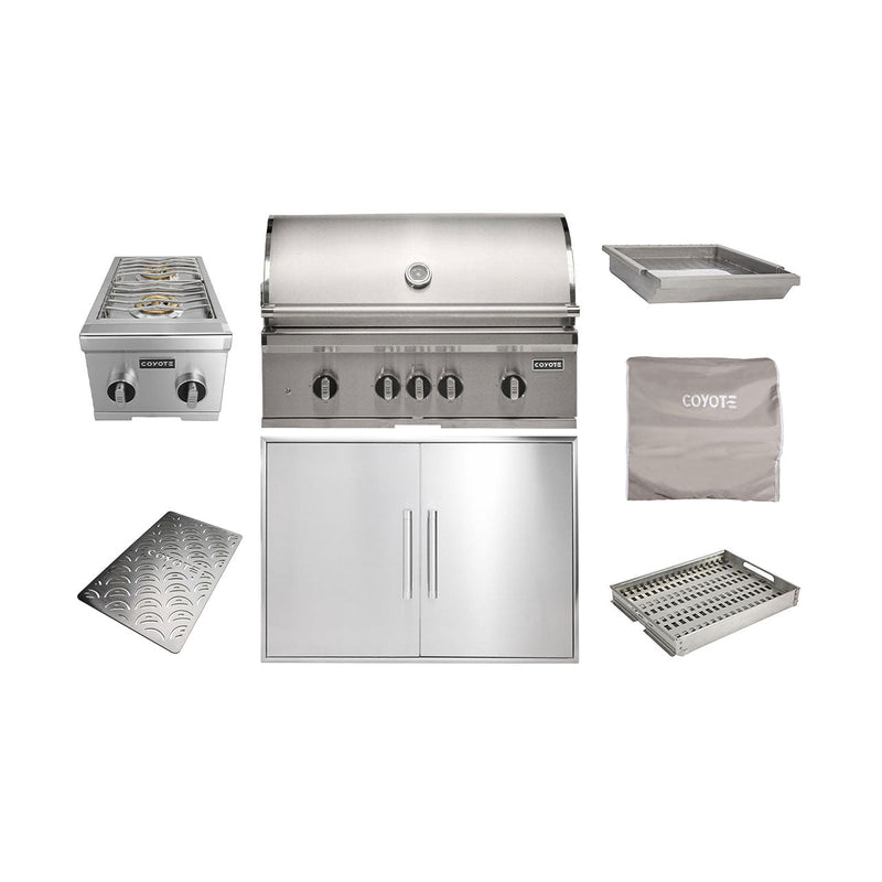 Coyote 36" SL Grill Package w/ Accessories - C3SL36+C3-DA2436+C3DB+CCVR36-BIG+CCHTRAY12+C3SLSIGRATE36V+C1GRDL