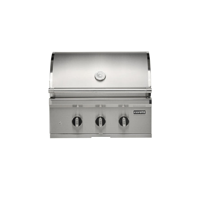 Coyote 30" SL-Series Grill Package - Includes SL-Series 30" Built-In Grill with Sear Zone & Rotisserie, 26" Double Access Door & Built-In Single Side Burner - C3SL30+CDA2426+C1SB 3
