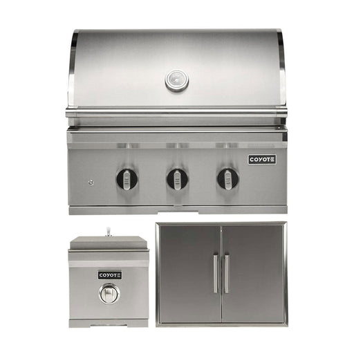 Coyote 30" SL-Series Grill Package - Includes SL-Series 30" Built-In Grill with Sear Zone & Rotisserie, 26" Double Access Door & Built-In Single Side Burner - C3SL30+CDA2426+C1SB 