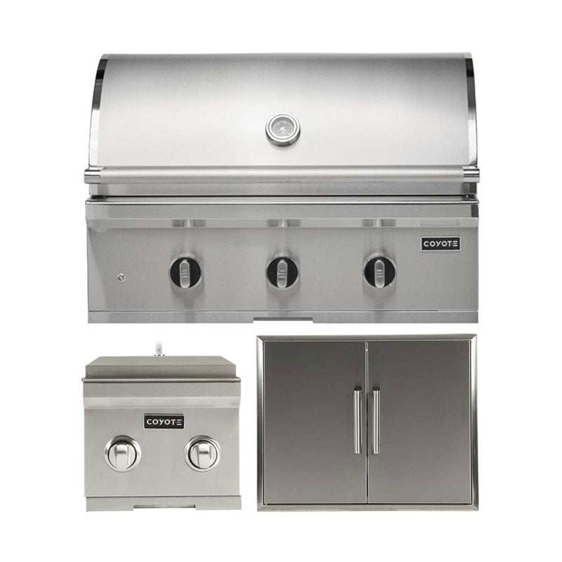Coyote 34" CL-Series Grill Package - Includes C-Series 34" Built-In Grill, 31" Double Access Door & 12" Built-In Double Side Burner- C3C34+CDA2431+C1DB 