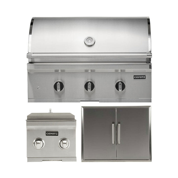 Coyote 34" CL-Series Grill Package - Includes C-Series 34" Built-In Grill, 31" Double Access Door & 12" Built-In Double Side Burner- C3C34+CDA2431+C1DB 