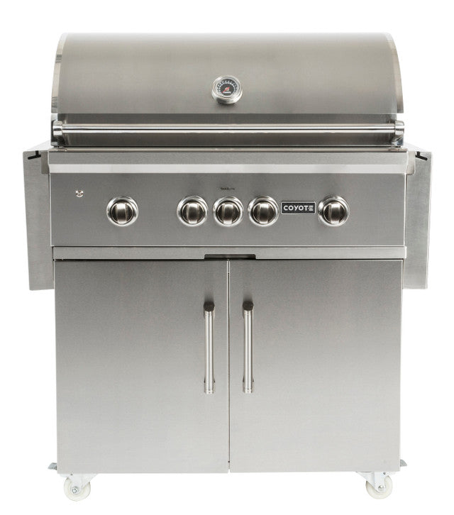 Coyote 36" S-Series Grill Package - Includes Grill w/ Cart, Charcoal Tray, Smoker Box, and Rotisserie Kit - C2SL36+C1S36CT+CCHTRAY12+CSBX 2
