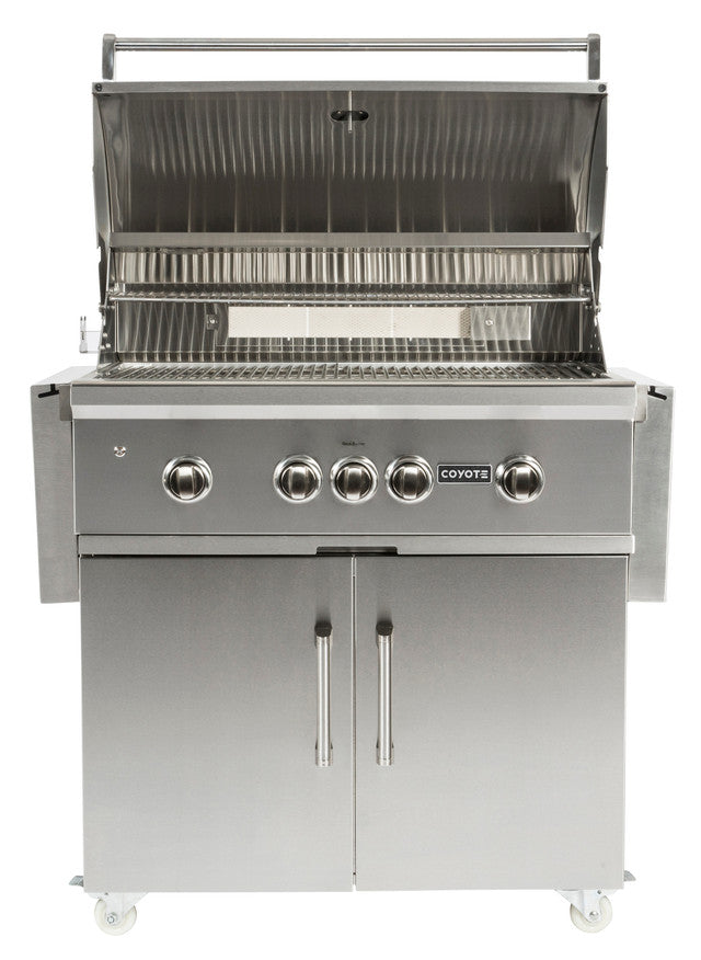Coyote 36" S-Series Grill Package - Includes Grill w/ Cart, Charcoal Tray, Smoker Box, and Rotisserie Kit - C2SL36+C1S36CT+CCHTRAY12+CSBX 3