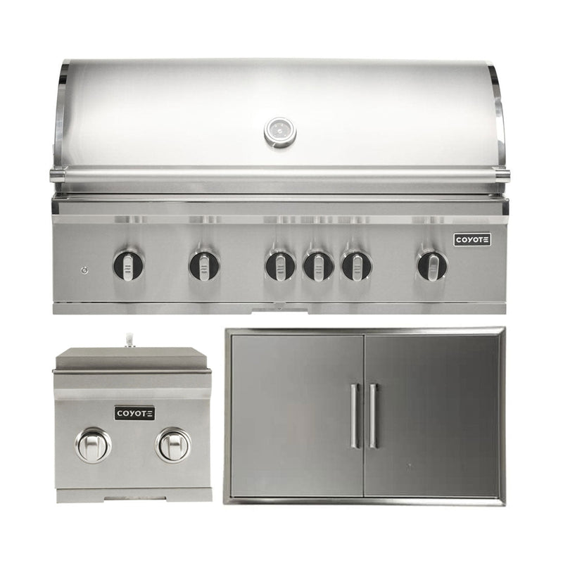 Coyote 42" SL-Series Grill Package - Includes SL-Series 42" Built-In Grill with Sear Zone & Rotisserie, 39" Double Access Door & 12" Built-In Double Side Burner - C3SL42+CDA2439+C1DB 