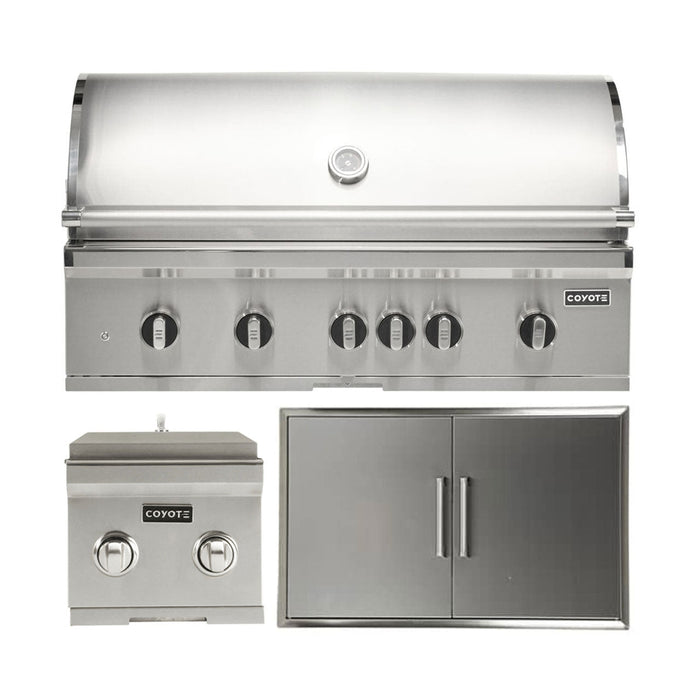 Coyote 42" SL-Series Grill Package - Includes SL-Series 42" Built-In Grill with Sear Zone & Rotisserie, 39" Double Access Door & 12" Built-In Double Side Burner - C3SL42+CDA2439+C1DB 