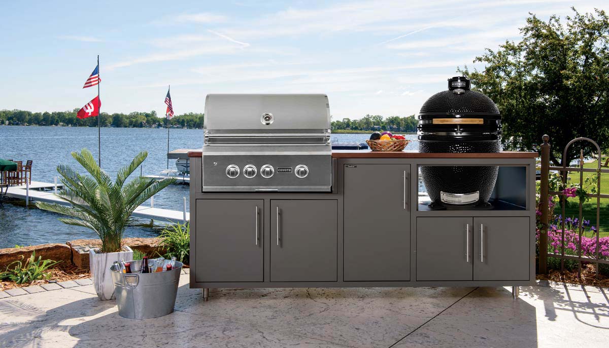 Challenger Coastal Series 83" with Coyote S-Series 30" and Coyote Asado Smoker